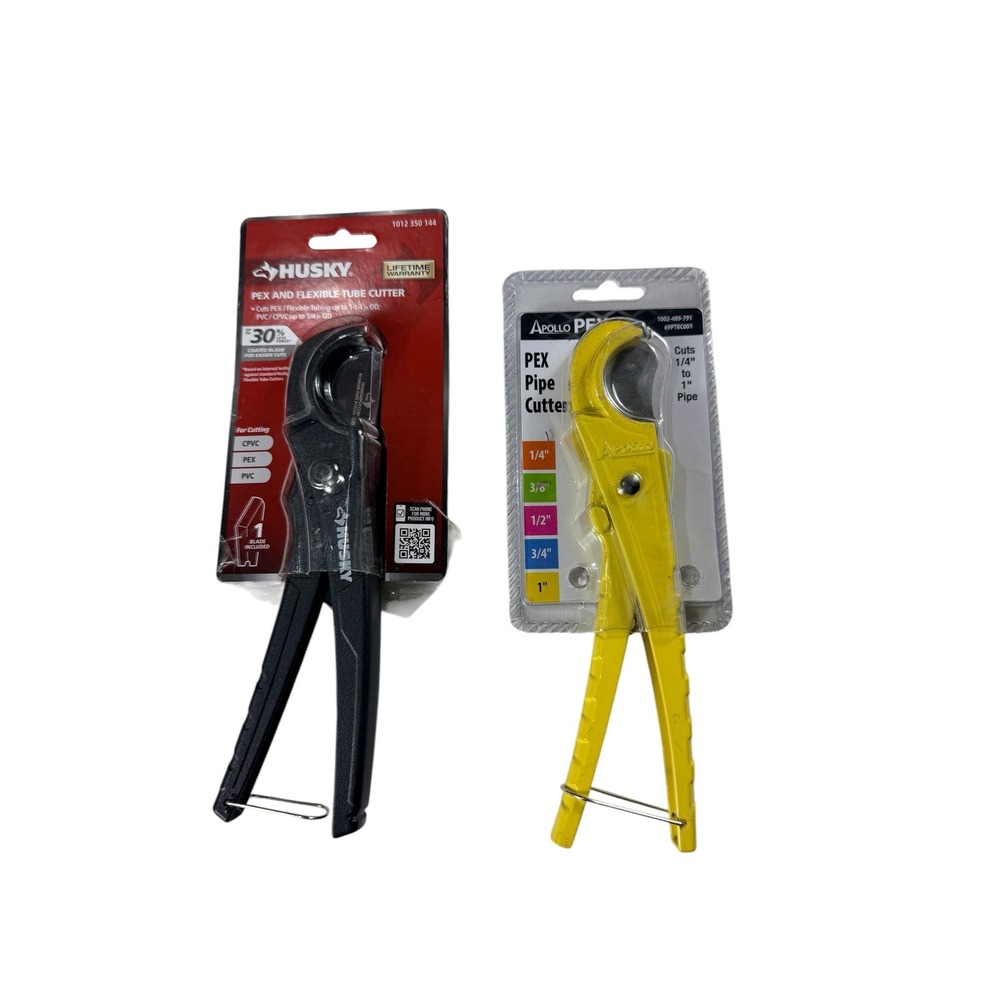 LOT 2  Husky and Apollo PEX Pipe and Flexible Tube Cutter Tool Set Black Yellow
